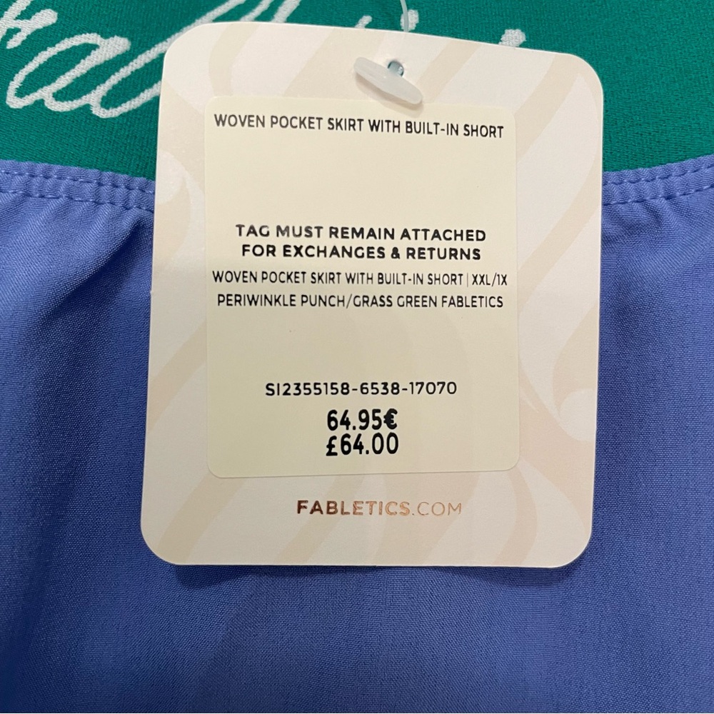 Fabletics Golf Skirt With Built In Shorts Skort Blue Green Womens XXL 1X NEW - Picture 4 of 6